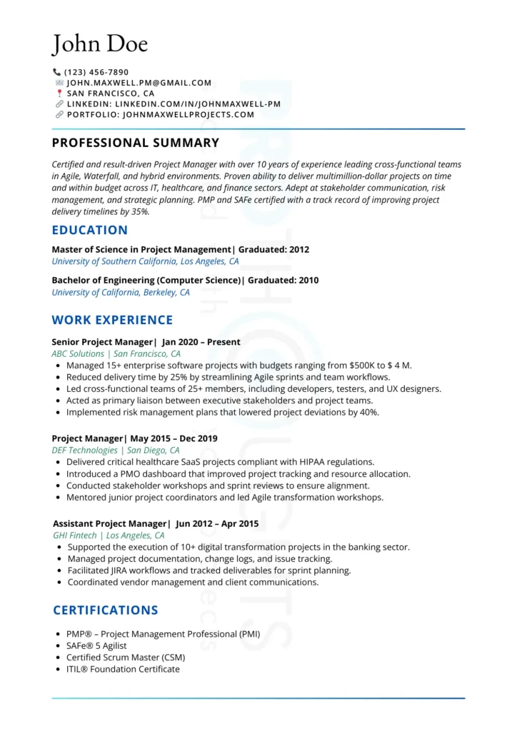 Project Manager Resume