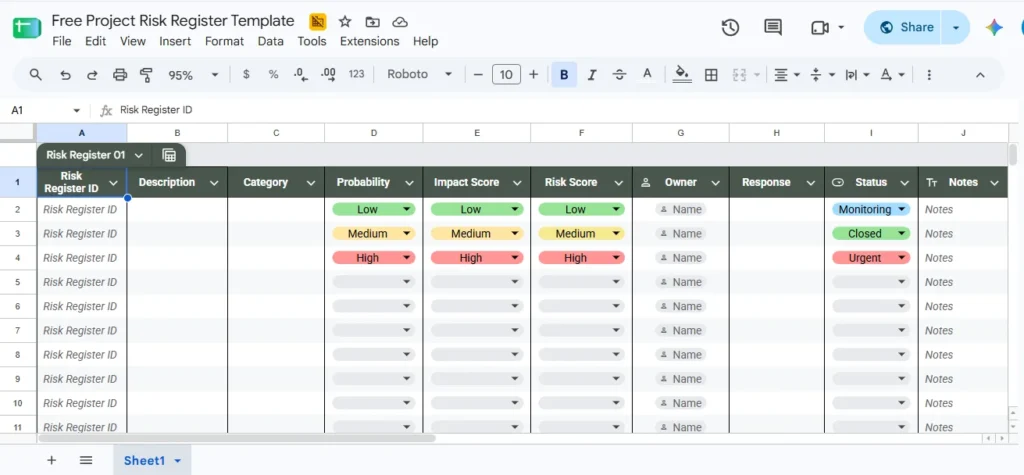 Free Risk Register